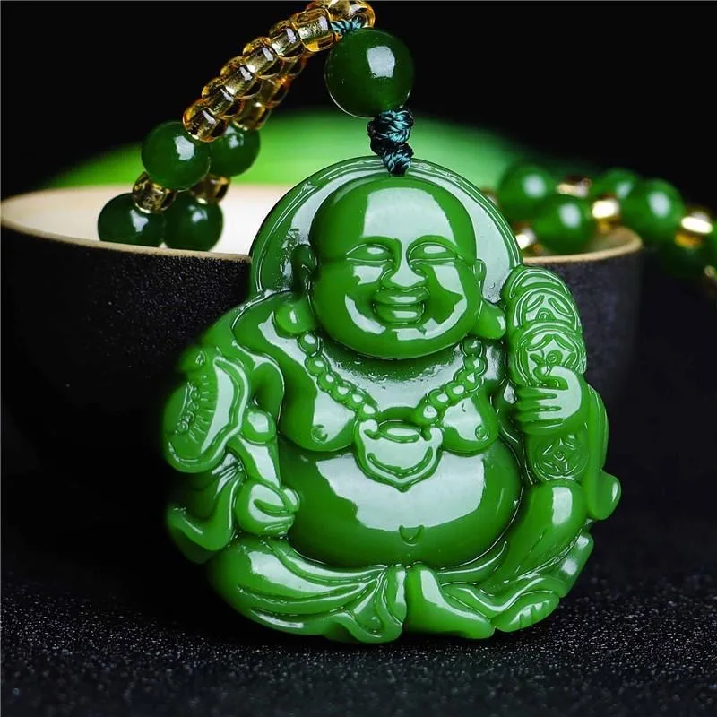 Necklaces - Chinese Groene Jade Maitreya Boeddha Hanger