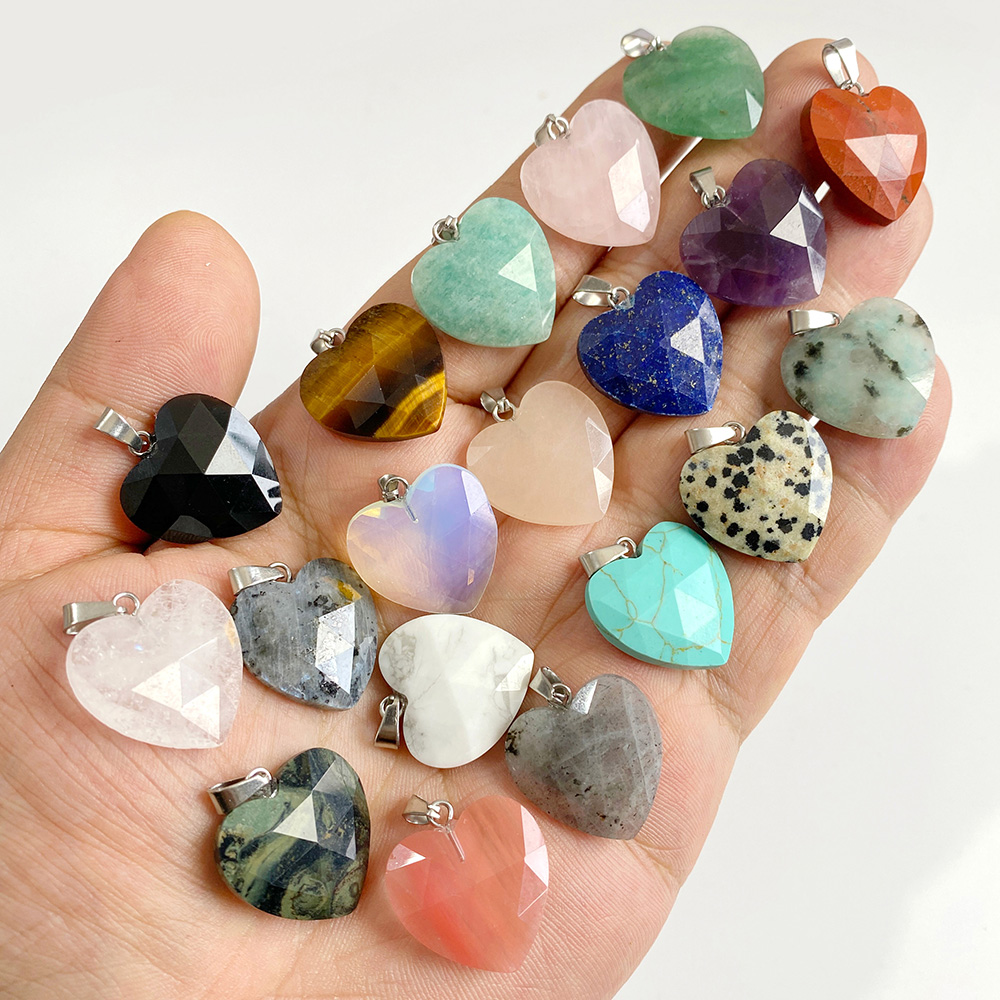 Crystal Pendant Necklace Natural Stone - 1PC 20mm Facet Hart Hanger Natuursteen