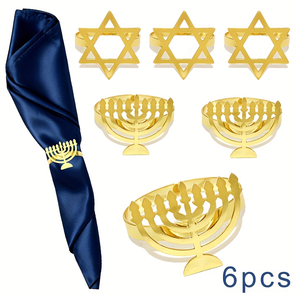 Rings - 6 Stuks Chanoeka Menora Servetringen Goud