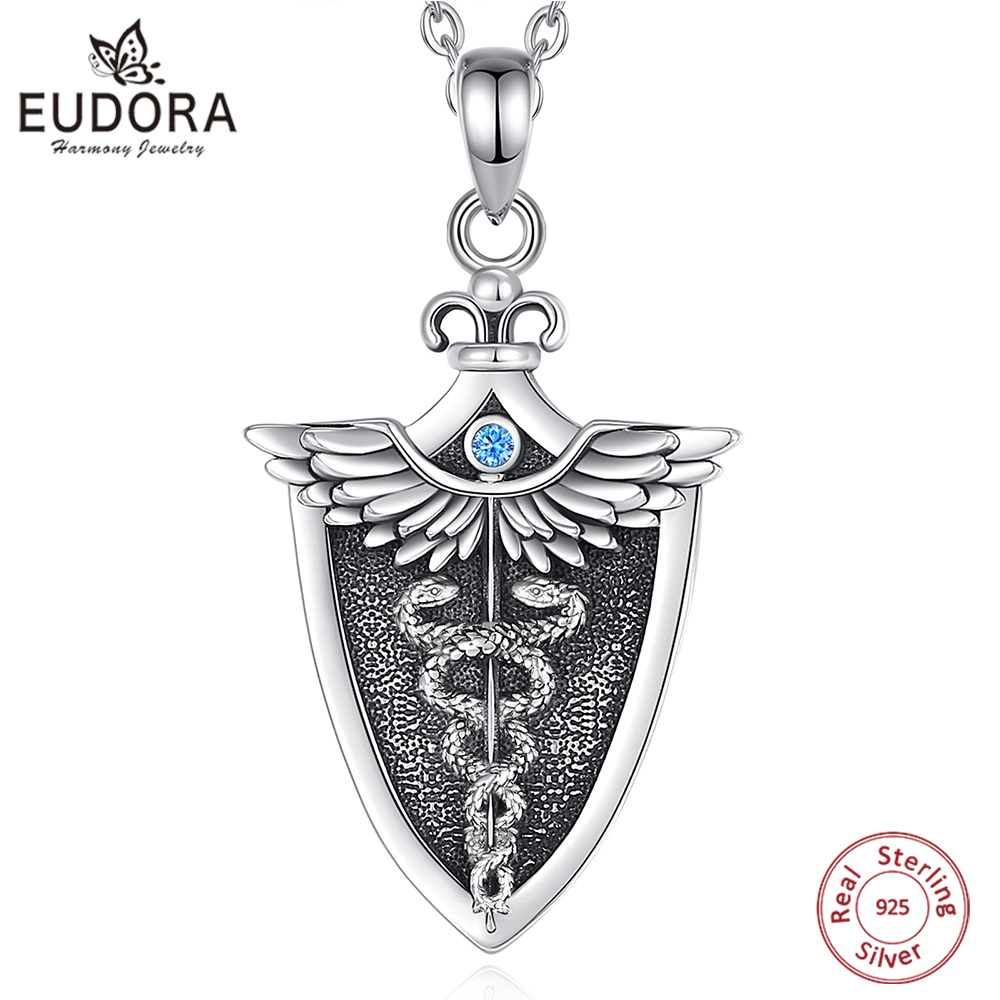925 Sterling Silver Chain Necklace Men - Eudora Originele 925 Sterling Zilver Caduceus