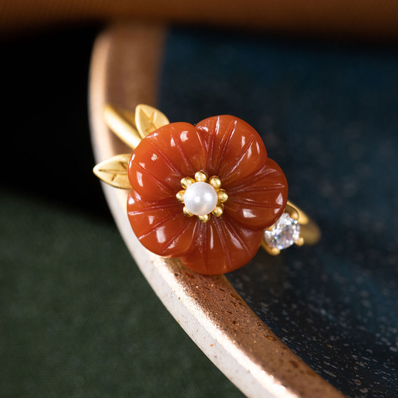 Rings - Rode Natuurlijke Jade Bloem Ringen Luxe