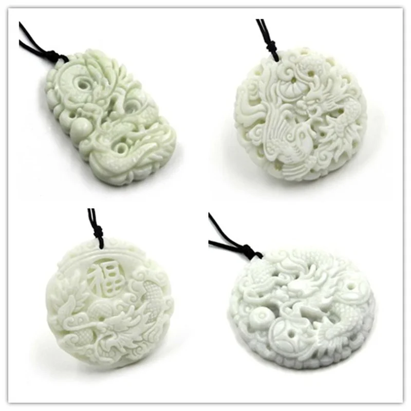 Necklaces - Natuurlijke witte jade Draak Phoenix Hanger