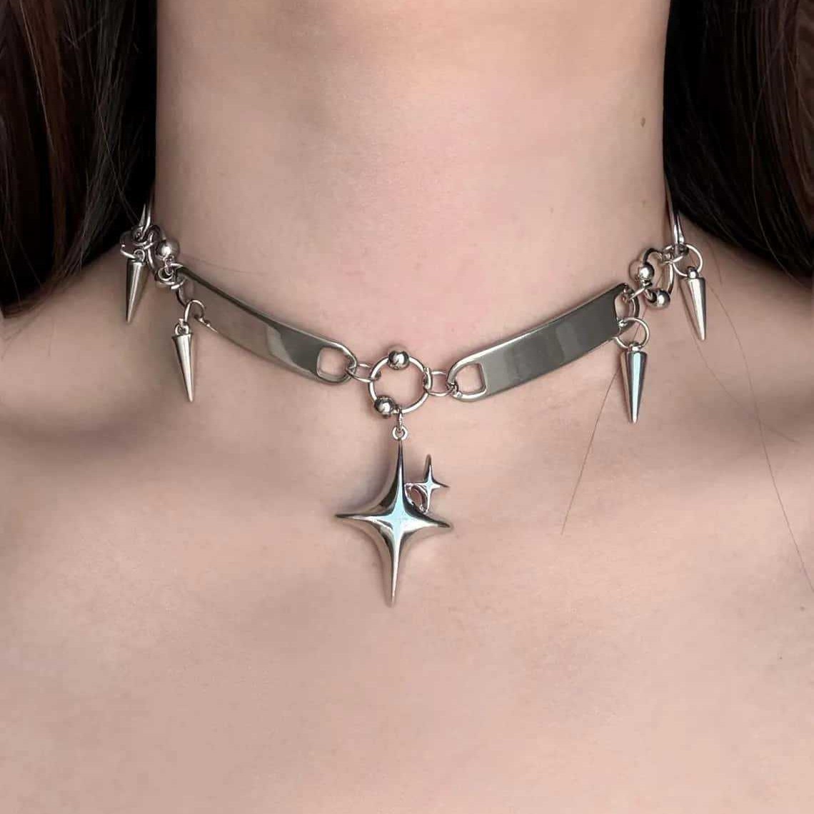 Goth Punk Spike Choker - Punk Star Riveted Choker, Rock Sieraden,