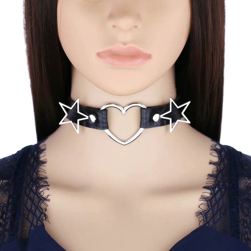 Goth Punk Spike Choker - Decopunk Punk PU Leer Hart Sterren