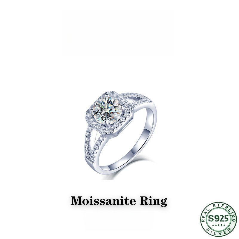 Moissanite Engagement Ring 1 Carat - Populaire, 100% S925 zilveren ring met
