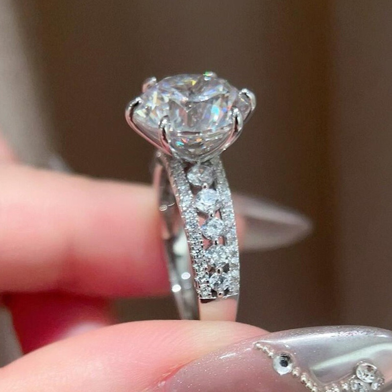 Moissanite Engagement Ring 1 Carat - 4 karaat, klassieke ring met zes