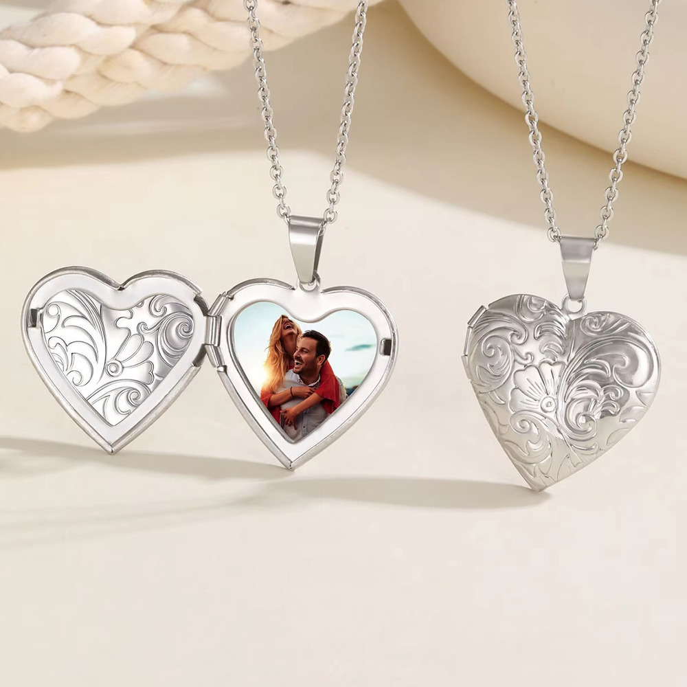 Heart Locket Necklace Photo - Vnox sierlijke hartfoto's hanger kettingen, roestvrij