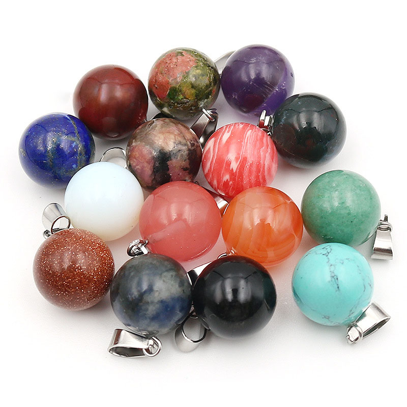 Crystal Pendant Necklace Natural Stone - 20 stks/zak 14mm Natuursteen ronde Hanger