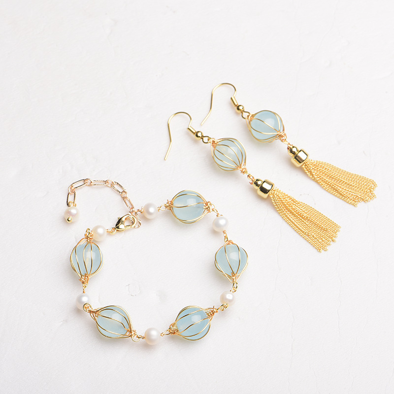 Earrings - Blauwe natuurlijke jade kraal oorbellen mode-accessoires