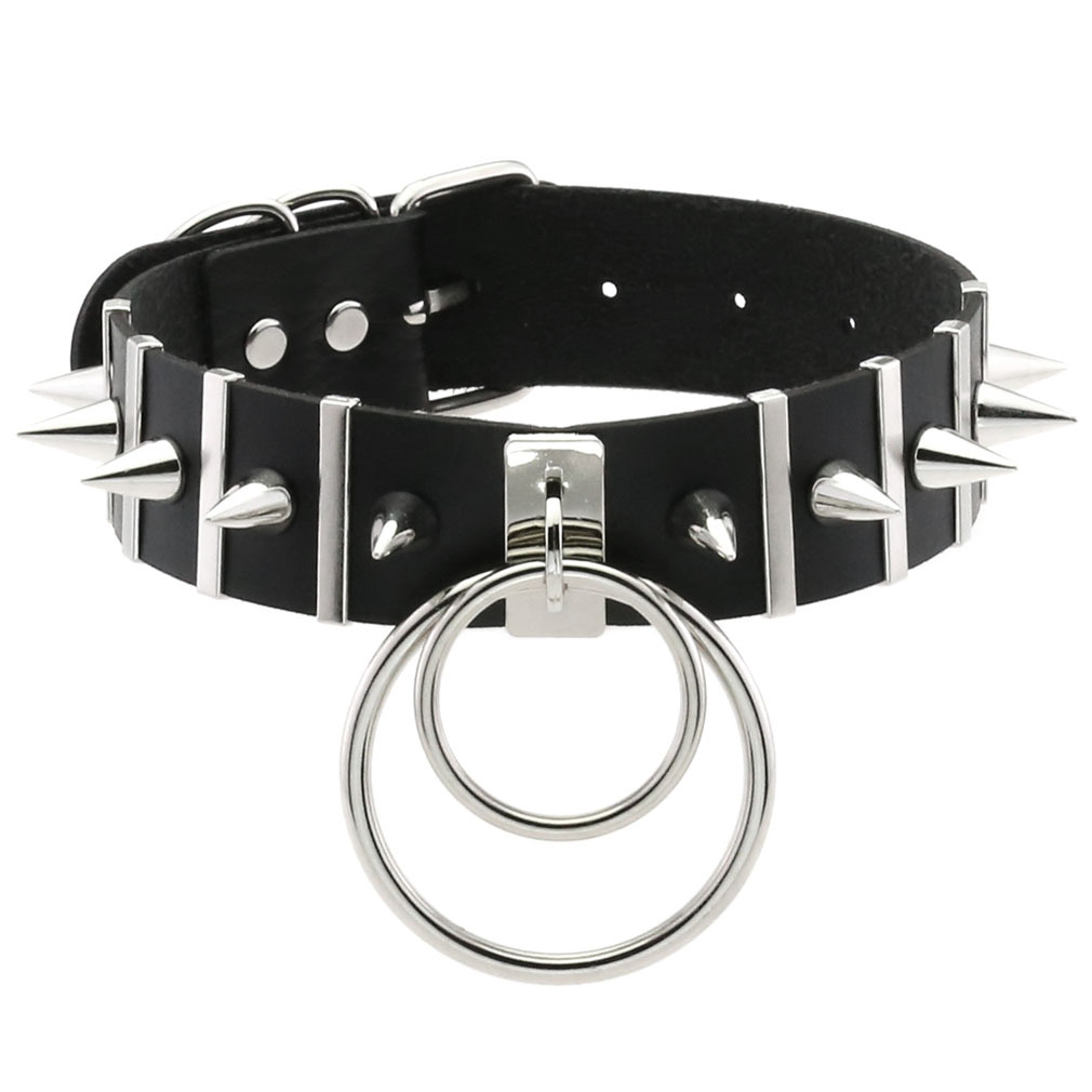 Goth Punk Spike Choker - Grote Spikes Choker Lederen Kraag Metal