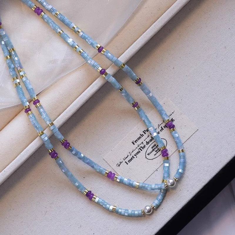 Pearl Choker Necklace Vintage - Minar ongebruikelijke blauwe natuursteen schelp paarse