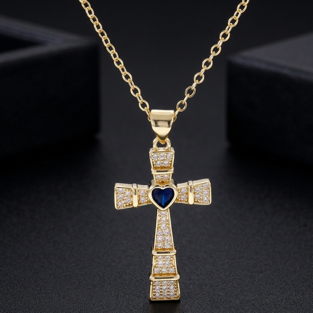 Mode Kubieke Zirkonia Kruis Ha - Cross Pendant Necklace Gold recensie en prijs
