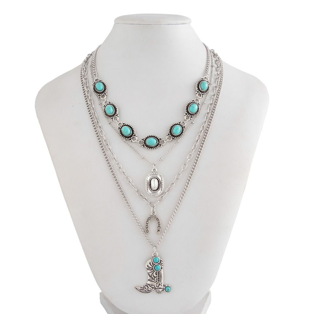 Cowboy Laars Hanger Turquoise  - Layered Pendant Necklace Aesthetic recensie en prijs