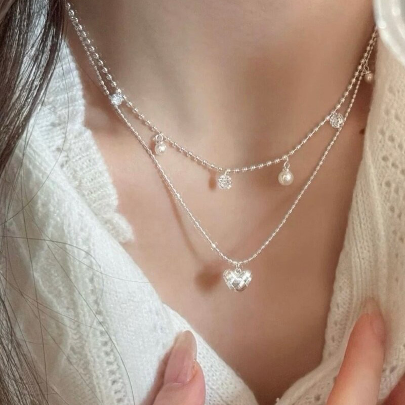 Dubbellaagse zilveren kralen c - Layered Pendant Necklace Aesthetic recensie en prijs