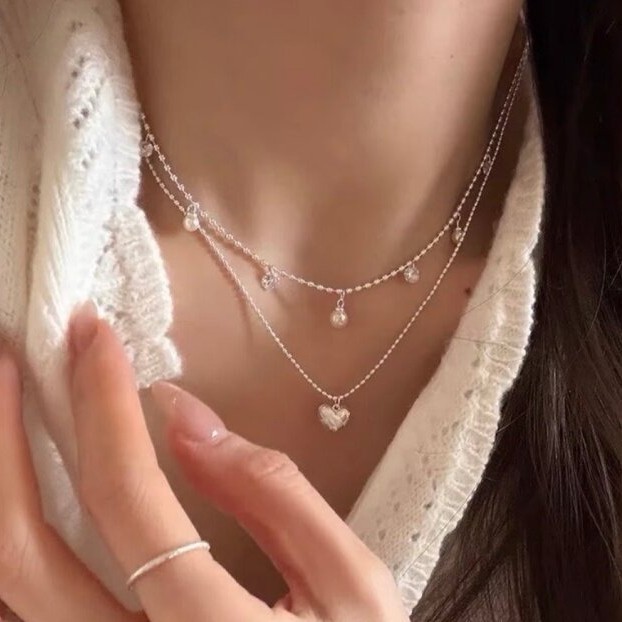 Dubbellaagse zilveren kralen c - Layered Pendant Necklace Aesthetic recensie en prijs
