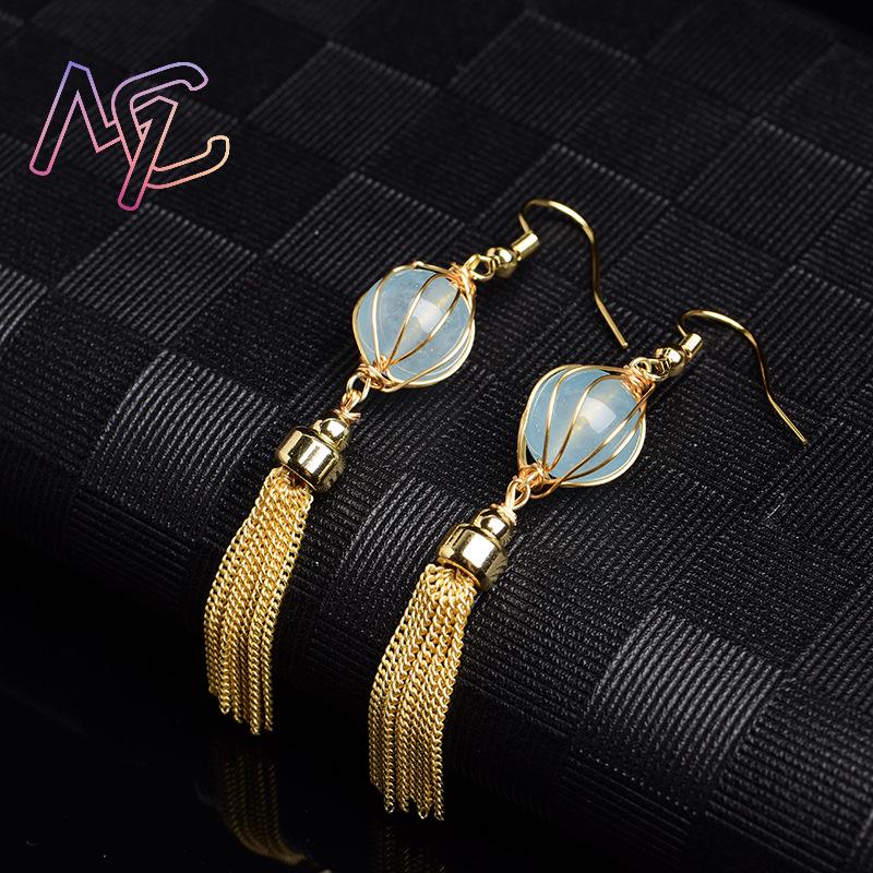 Blauwe natuurlijke jade kraal  - Earrings recensie en prijs