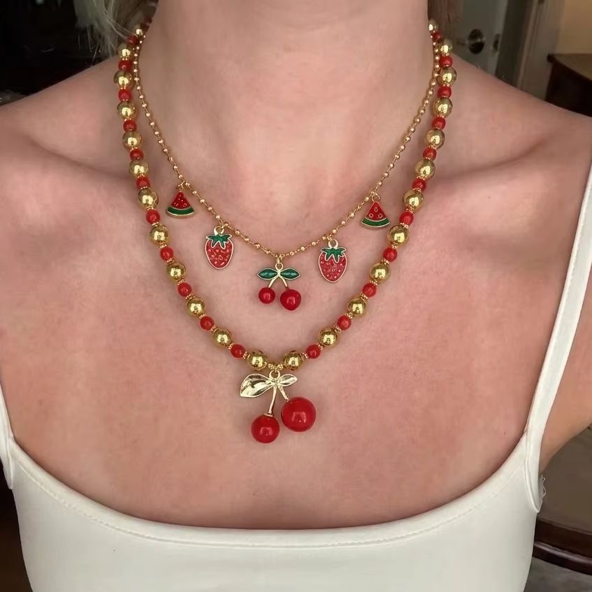 Zoete rode kers aardbei hart h - Layered Pendant Necklace Aesthetic recensie en prijs